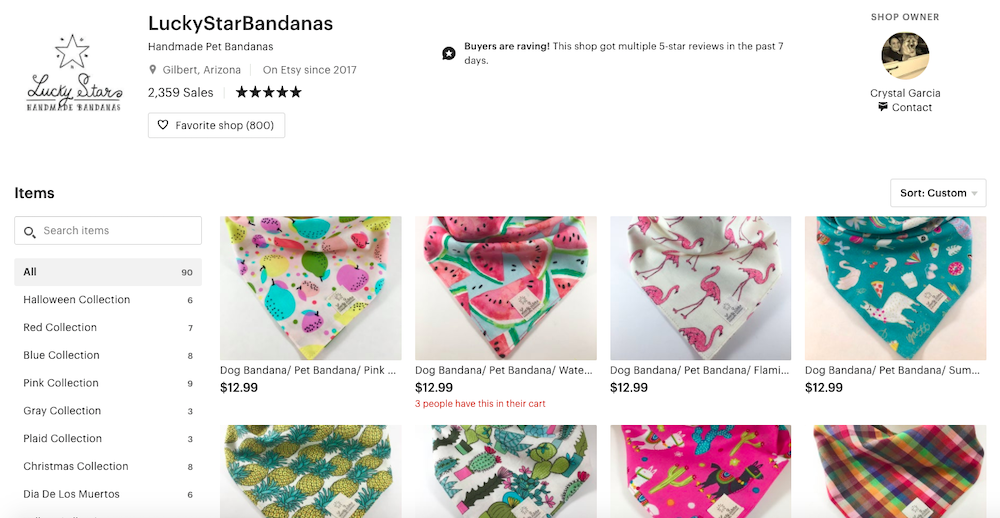 selling online; etsy example
