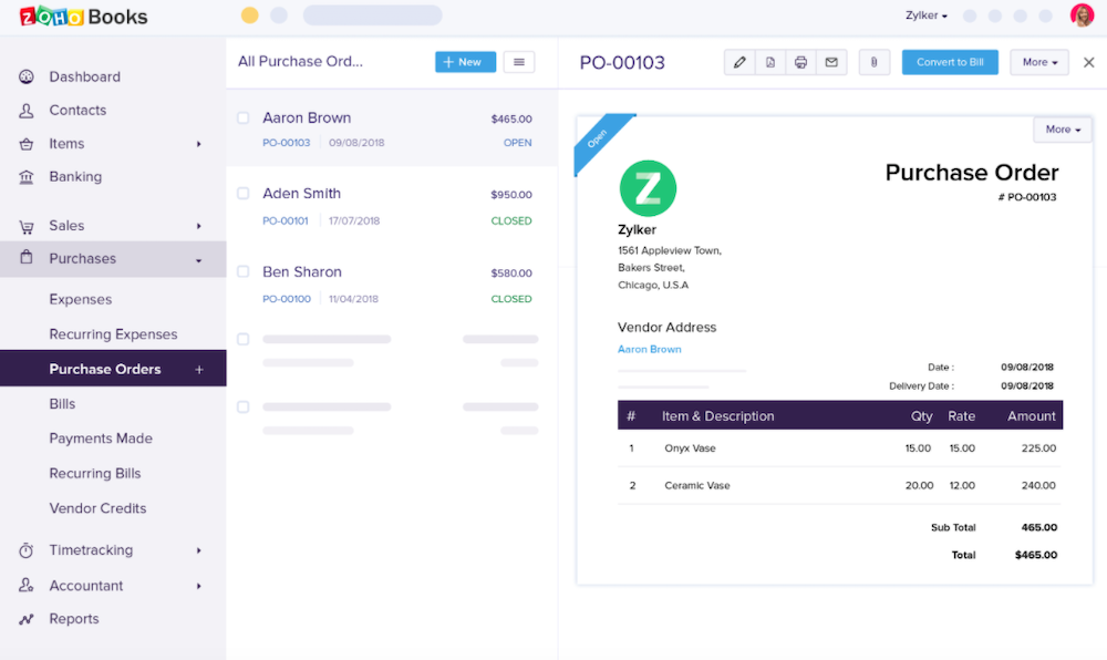 retail accounting software, zoho books