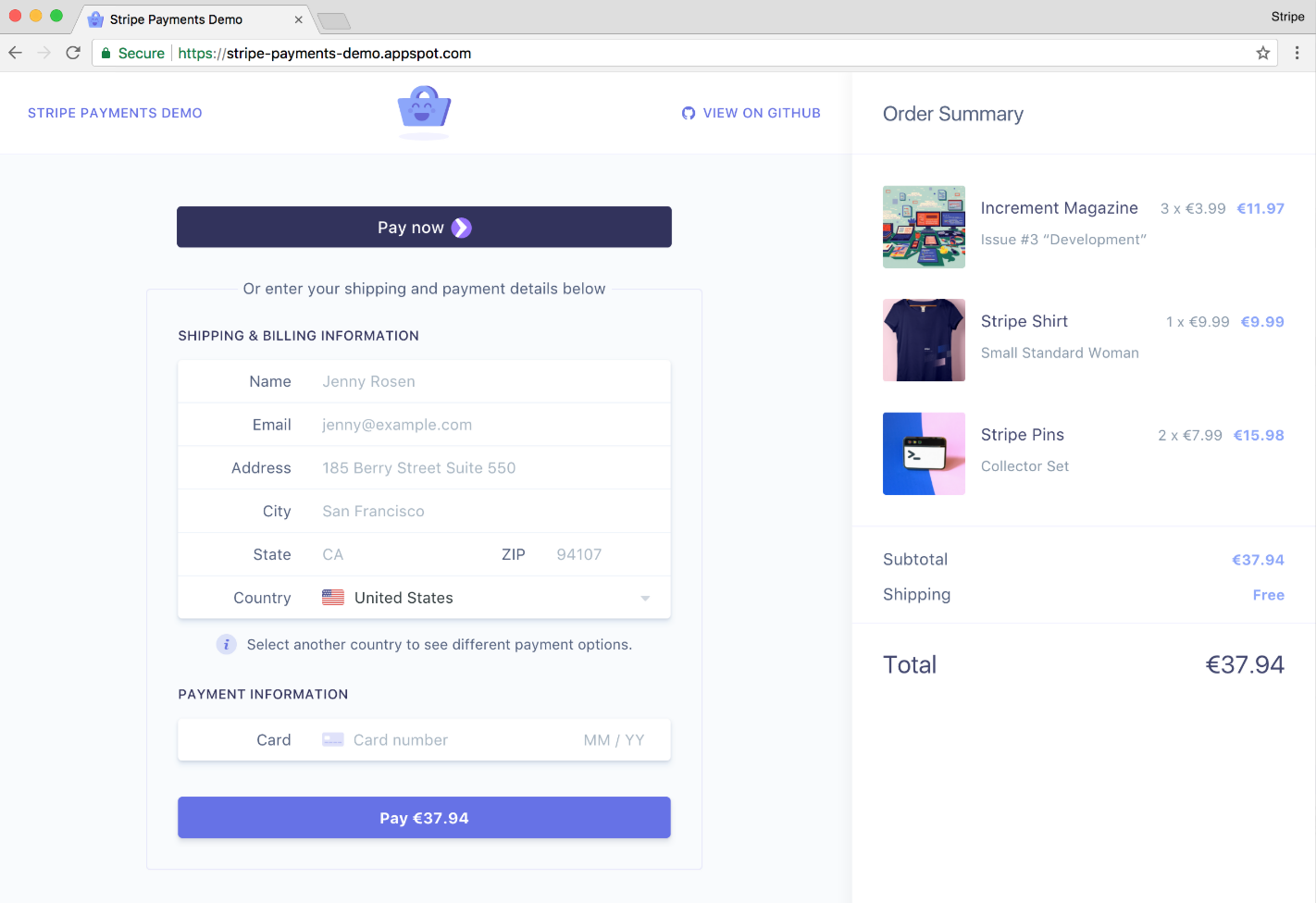 stripe review checkout example