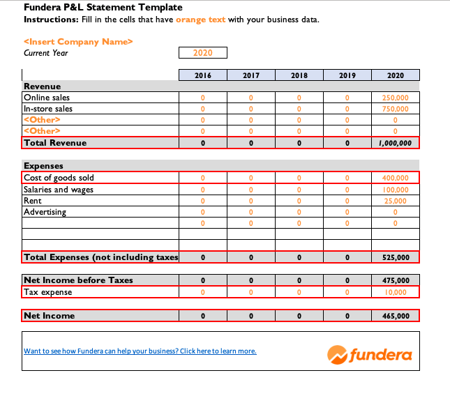 profit and loss statement example