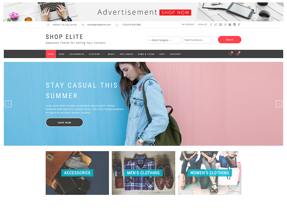 free ecommerce wordpress theme, shop elite