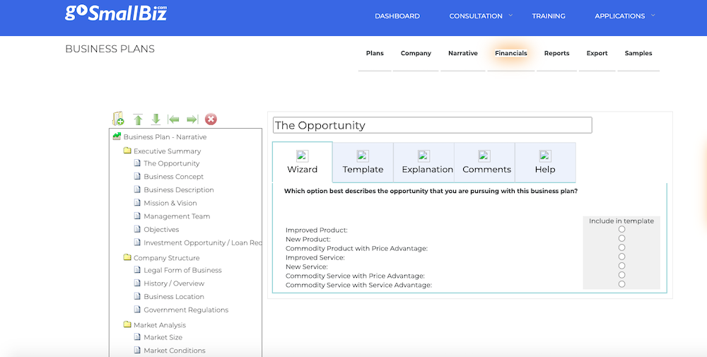 business plan software, gosmallbiz example