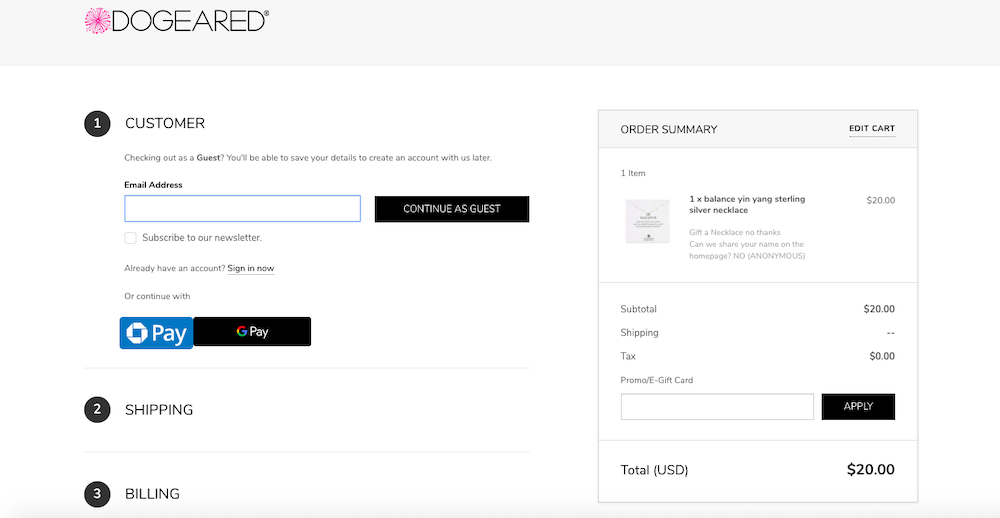 how to start an online boutique, checkout example