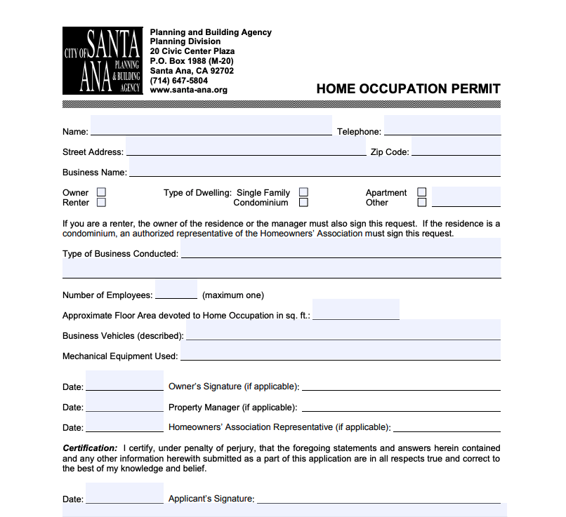 starting a business from home, home occupation permit