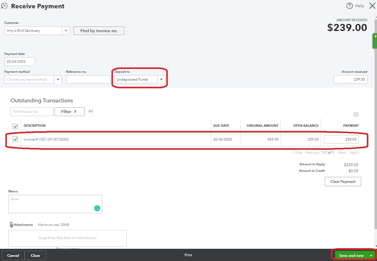 undeposited funds in quickbooks online