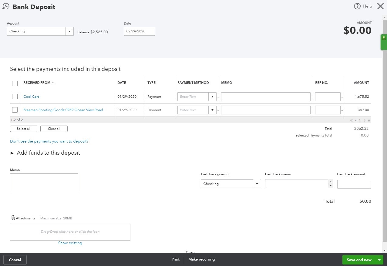 undeposited funds in quickbooks online